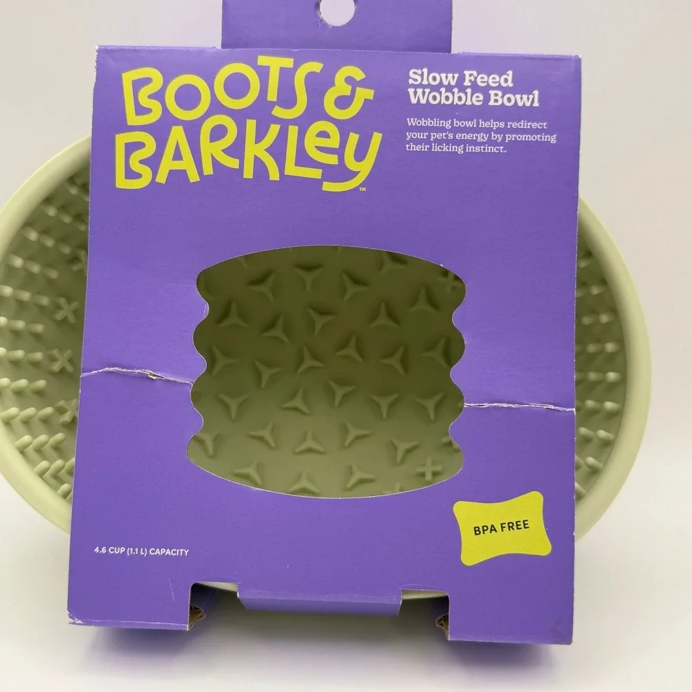 Boots & Barkley Pet Slow Feed Wobble Bowl Green 4.6 Cup Capacity BPA Free Dogs